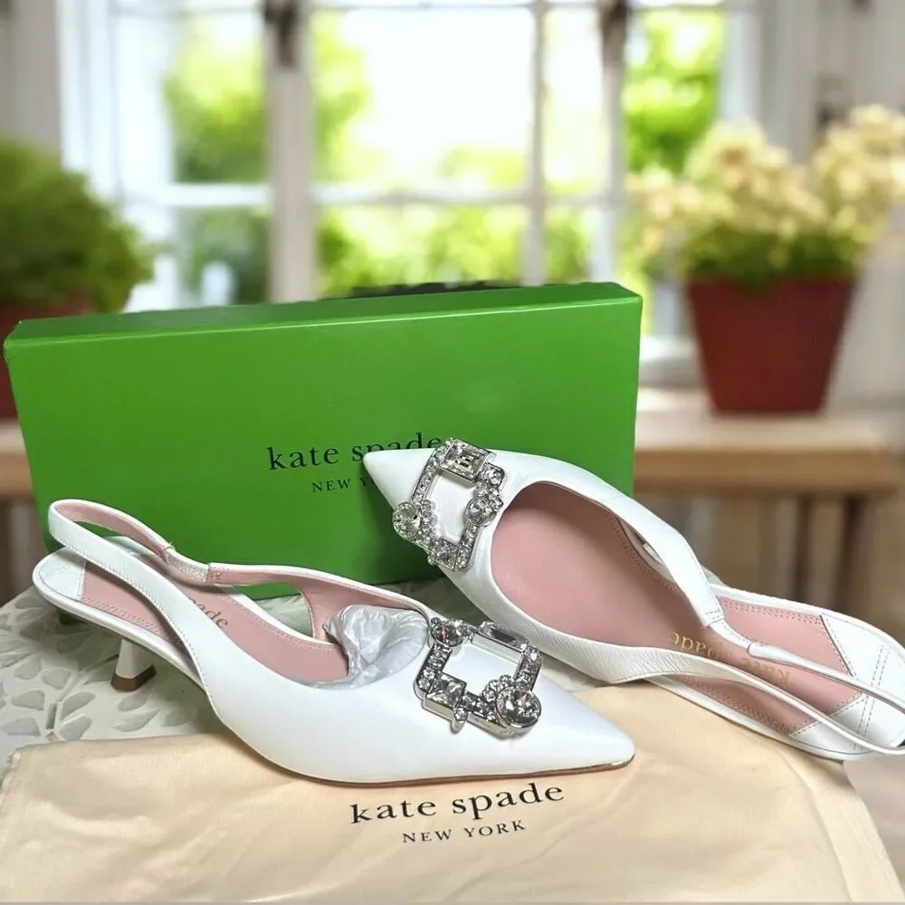 Kate Spade Renata Leather Embellished Slingback Pumps Wedding Shoes